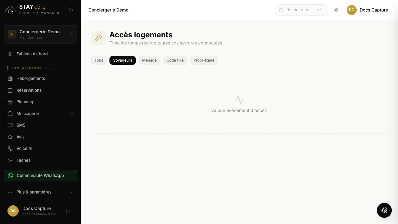 Étape 2 — Filtrez sur Voyageurs pour vérifier les codes d'accès générés
