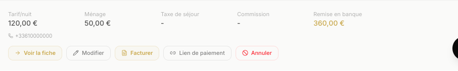 Étape 2 : Dépliez la réservation de test et annulez-la ou supprimez-la, puis rafraîchissez le Planning