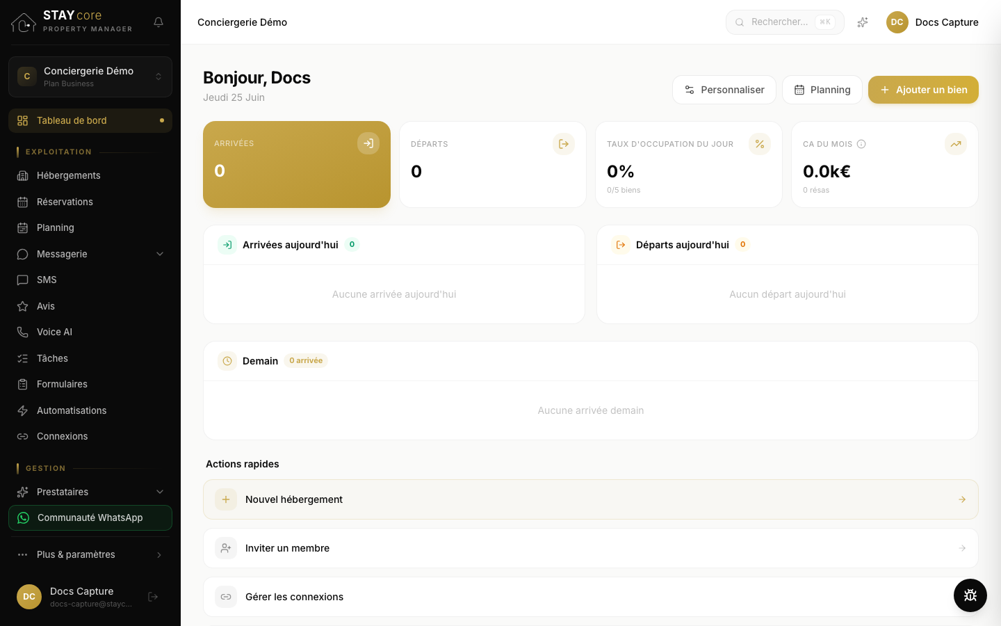 Étape 1 : L'assistant d'arrivée vous guide depuis le tableau de bord