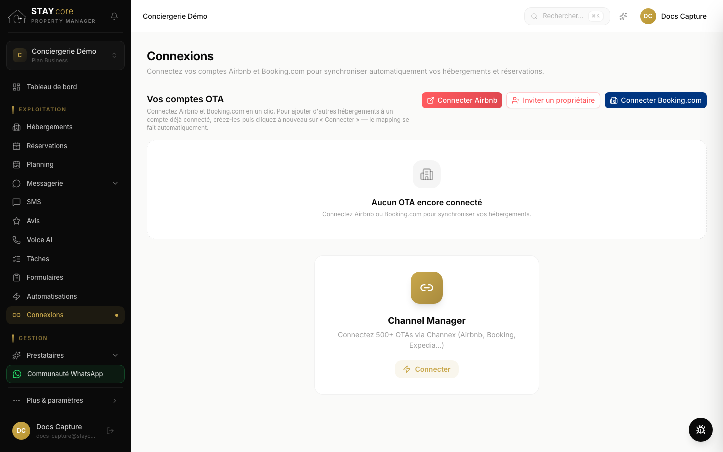 Étape 2 : Connectez vos plateformes Airbnb et Booking.com